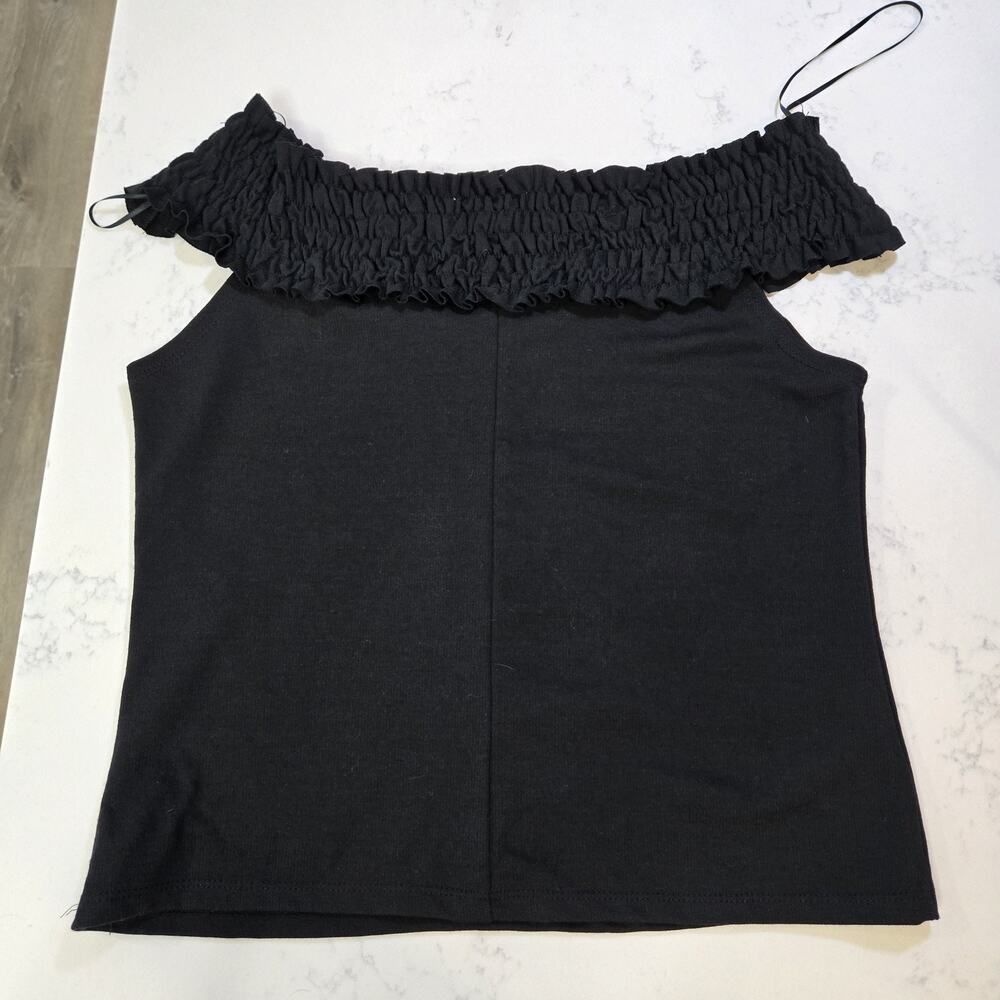 Zara Top Women Black Off Shoulder Cropped Short Sleeve Stretch Size Large